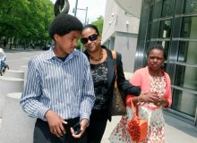 Rose Nemorin, center, widow of slain NYPD detective James Nemorin, was joined by her children Rudy and Sarah on Monday at the resentencing hearing of convicted cop-killer Ronell Wilson at the U.S. District Court for the Eastern District of New York in Brooklyn.